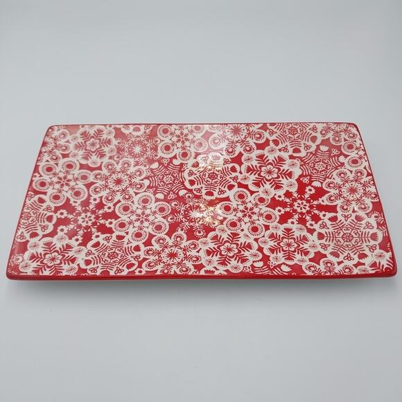 Hallmark Red & White Snowflake Rectangle Snack Trinket Tray Christmas Decor 10" - Picture 1 of 3